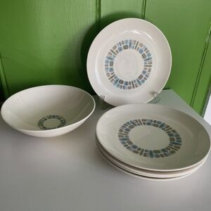 Set of 5 Canonsburg Temporama Atomic MCM vtg 10" Dinner Plates & 9'' salad bowl